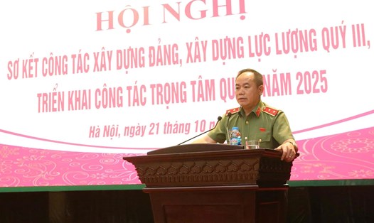 Trung tướng Nguyễn Thanh Tùng, Giám đốc Công an Hà Nội phát biểu kết luận Hội nghị. Ảnh: Công an Hà Nội