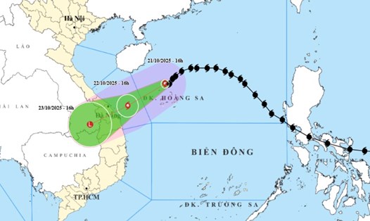 Cập nhật đường đi và hướng đổ bộ của bão số 12 Fengshen. Ảnh: NCHMF