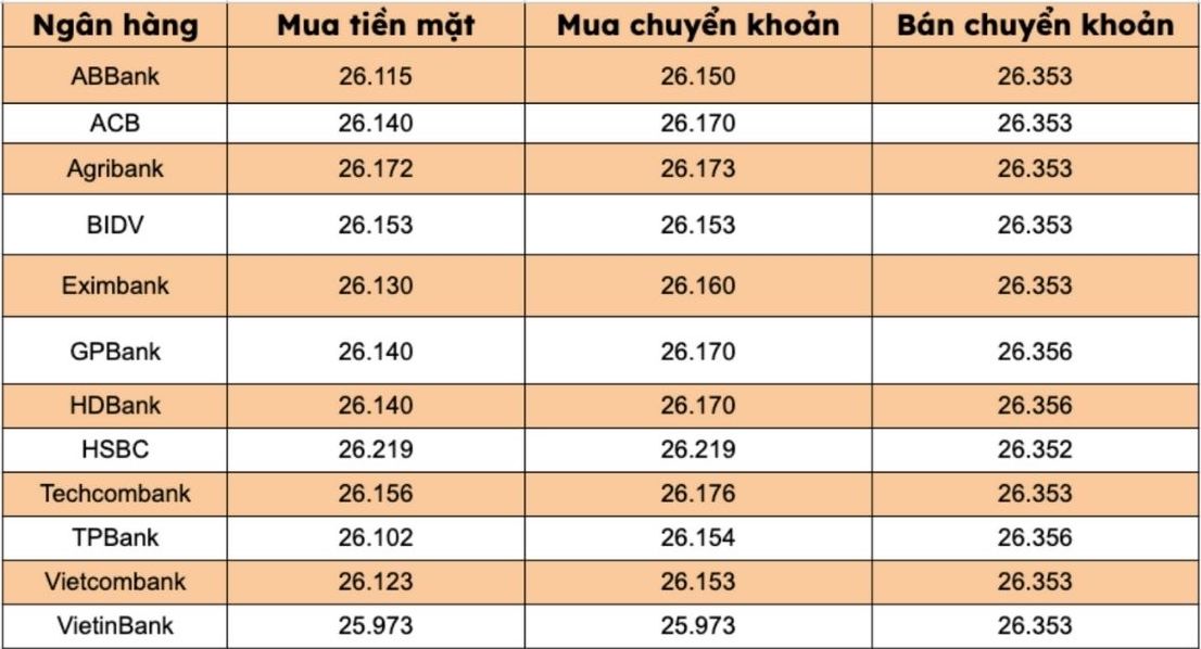 Gia USD tai cac ngan hang thuong mai trong nuoc. Bieu do: Thanh Binh