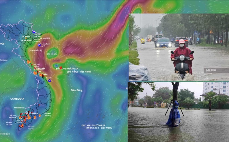 Pronostico de la tormenta numero 12 y el aire frio que causara fuertes lluvias en el centro-norte a partir de la noche del 22 de octubre Fuente de la ubicacion de la tormenta a las 11:00 horas del 22 de octubre: Sistema de Monitoreo de Desastres Naturales de Vietnam