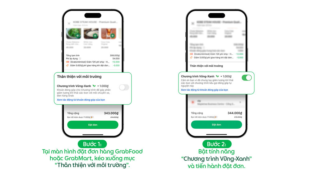 Huong dan lua chon tinh nang Chuong trinh Vung- Xanh tren ung dung Grab- Cach 2. Ảnh: Grab Viet Nam
