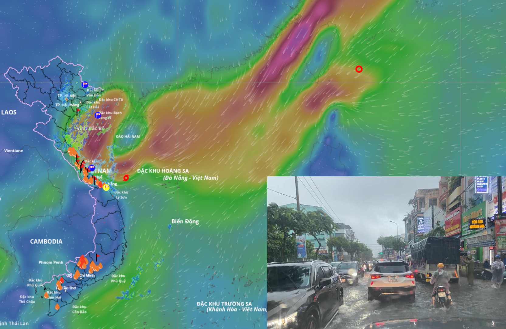 10月23日午前5時の熱帯低気圧（嵐12号で弱まった）の位置。出典：ベトナム自然災害監視システム