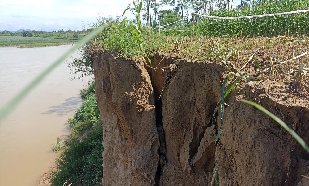 serious landslide on the Chu River bank, Thanh Hoa. Photo: Minh Hoang