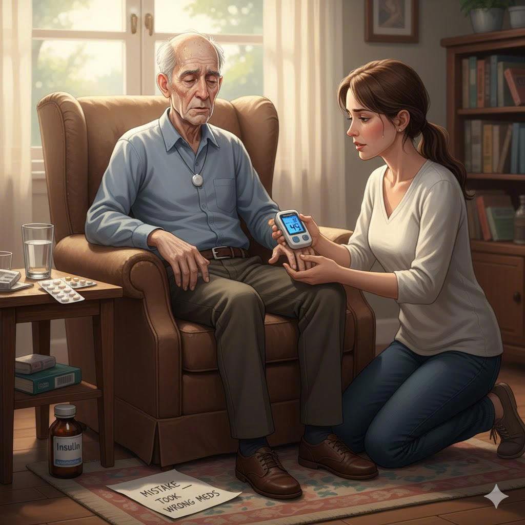 Lower blood sugar in the elderly due to taking the wrong medicine. Photo: AI