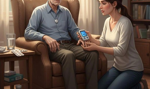 Hạ đường huyết ở người cao tuổi do uống nhầm thuốc. Ảnh: AI