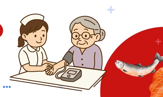 Cá hồi cũng là loại cá hỗ trợ huyết áp tốt. Ảnh đồ hoạ: Hương Sơn