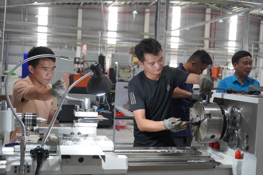 Workers in Nam Dinh Vu Industrial Park in the young harvest. Photo: Mai Dung