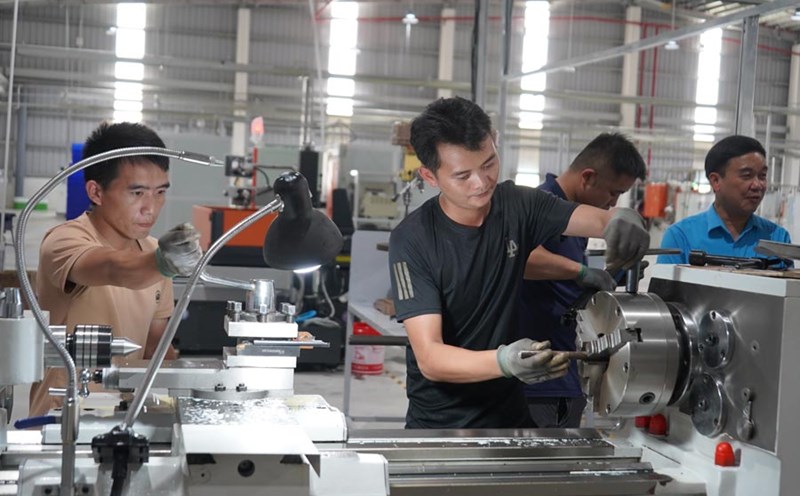 Workers in Nam Dinh Vu Industrial Park in the young harvest. Photo: Mai Dung