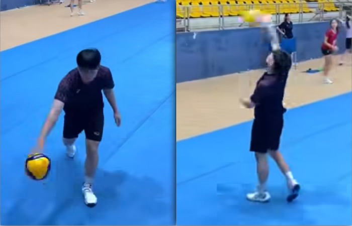 Dang Thi Hong lam tro ly ky thuat o doi nu Thai Nguyen. Anh: Cat tu video