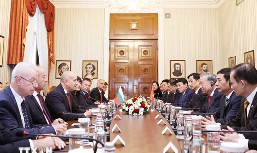 Tổng Bí thư Tô Lâm và Tổng thống Bulgaria Rumen Radev hội đàm. Ảnh: TTXVN