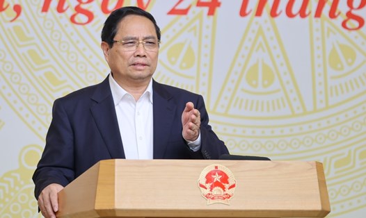Ủy viên Bộ Chính trị, Thủ tướng Chính phủ Phạm Minh Chính phát biểu kết luận hội nghị với các bộ, ngành, địa phương, doanh nghiệp về các giải pháp phát triển đột phá nhà ở xã hội. Ảnh: Nhật Bắc