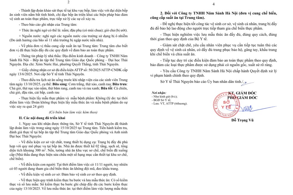 Bao cao gui UBND tinh Thai Nguyen lien quan den vu hang tram sinh vien tren dia ban nghi bi ngo doc thuc pham. Anh: Nhom PV.