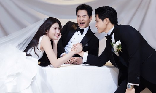 Mai Tiến Dũng làm “chủ hôn” cho Quỳnh Châu – Phát Nguyễn trong MV mới. Ảnh: Nghệ sĩ cung cấp.