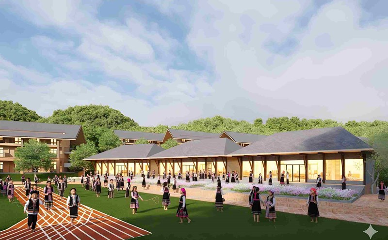 The construction of 11 inter-level boarding schools in Cao Bang is being accelerated. Photo: Tan Van