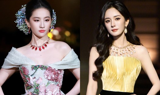 Lưu Diệc Phi và Dương Mịch tại sự kiện Vogue Thịnh Điển 2025. Ảnh: cắt từ video