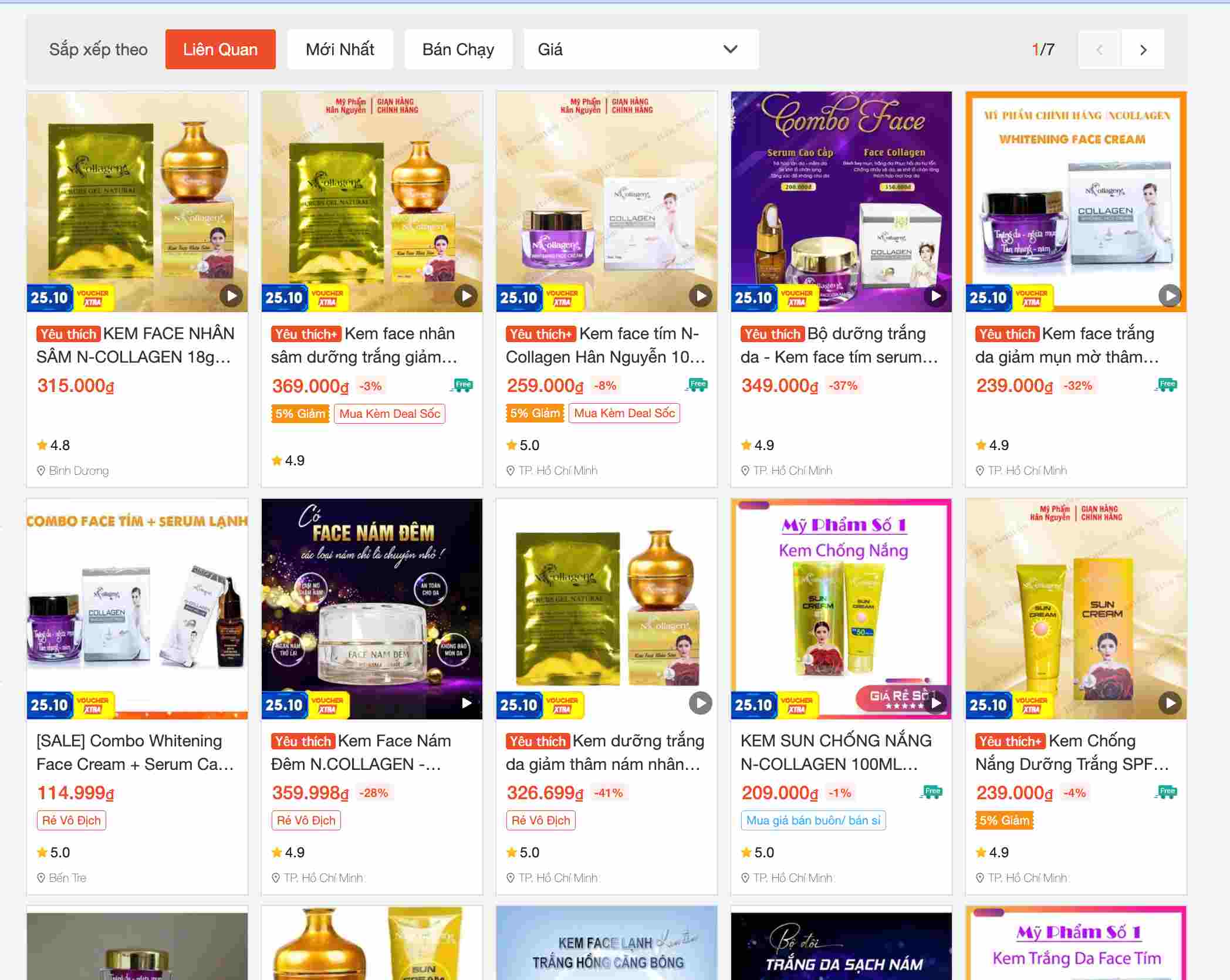 The functional food market changed direction after a series of KOLs were arrested. As of October 24, some products of famous Tiktoker Ngan Collagen are still sold on e-commerce platforms. Screenshot