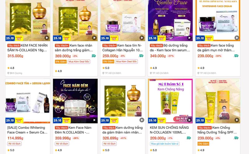 The functional food market changed direction after a series of KOLs were arrested. As of October 24, some products of famous Tiktoker Ngan Collagen are still sold on e-commerce platforms. Screenshot