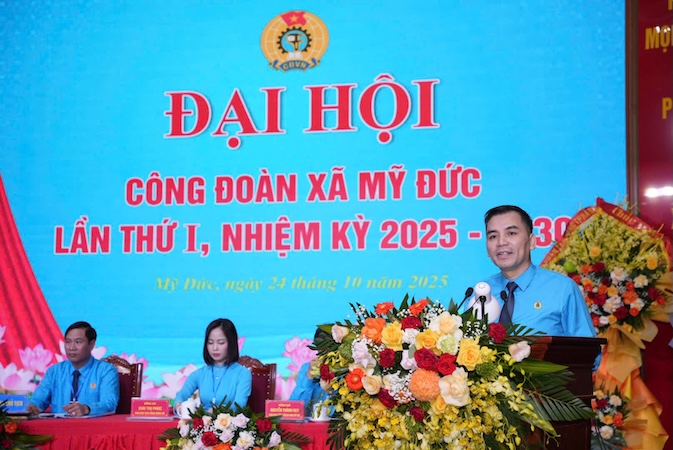 Ong Le Dinh Hung – Uy vien Ban chap hanh Tong LDLDVN, Pho Chu tich Thuong truc phu trach LDLD Thanh pho Ha Noi phat bieu chi dao Dai hoi. Anh: Ngoc Anh