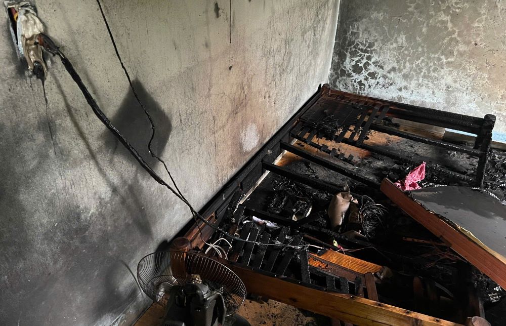 The fire started due to an explosion of a phone charger. Photo: Quang Tri Police