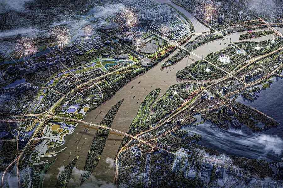 Perspective of the Red River Landscape Avenue Axis Investment Project (Hanoi). Photo: Design Unit