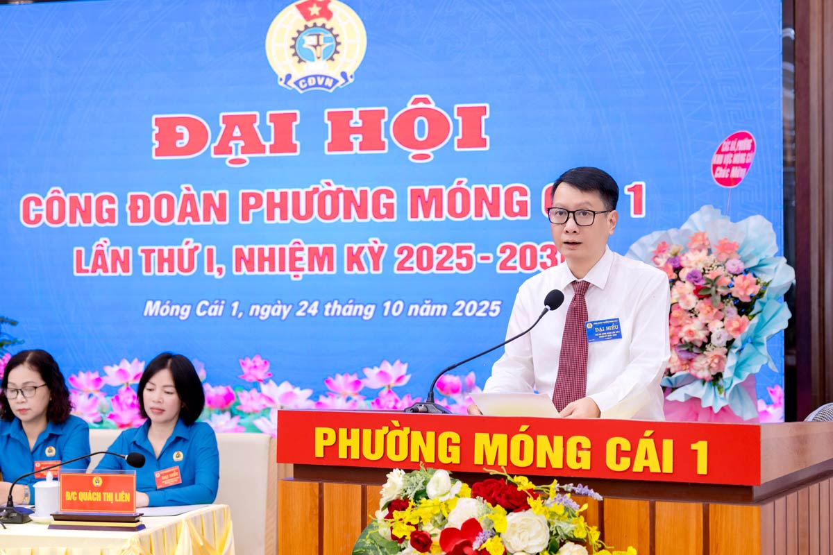 Ong Ho Quang Huy, Bi thu Dang uy, Chu tich HDND phuong Mong Cai 1, tinh Quang Ninh phat bieu chi dao tai Dai hoi. Anh: Cong TTDT phuong Mong Cai 1