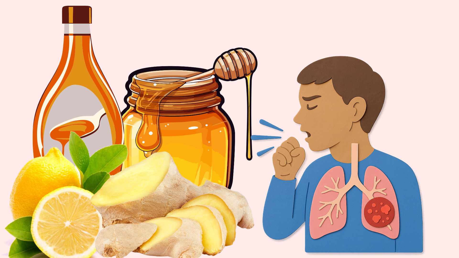 With just a few ingredients like ginger, honey and lemon, you can make your own cough syrup at home. Graphic photo: Hoang Loc