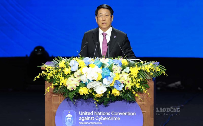 Politburo member and President Luong Cuong speaks at the opening ceremony of the Hanoi Convention signing ceremony. Photo: Hai Nguyen