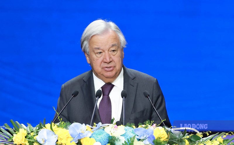 United Nations Secretary-General Antonio Guterres spoke at the opening session of the Hanoi Convention signing ceremony. Photo: Hai Nguyen