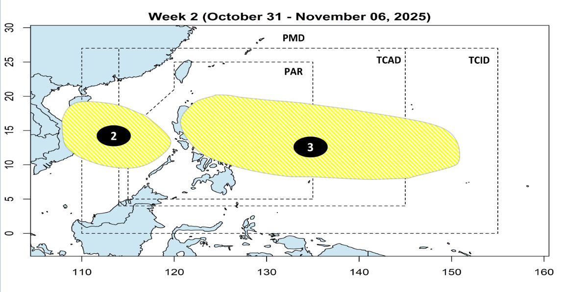 Du bao ap thap 2 va 3 trong tuan tu ngay. Anh: PAGASA