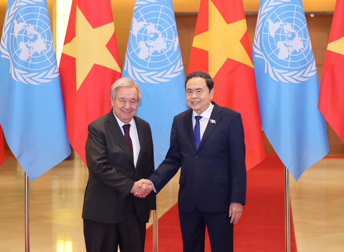 Politburo member and National Assembly Chairman Tran Thanh Man met with UN Secretary-General Antonio Guterres. Photo: Hai Nguyen