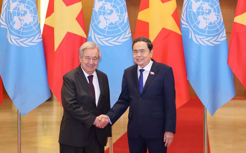 Politburo member and National Assembly Chairman Tran Thanh Man met with UN Secretary-General Antonio Guterres. Photo: Hai Nguyen