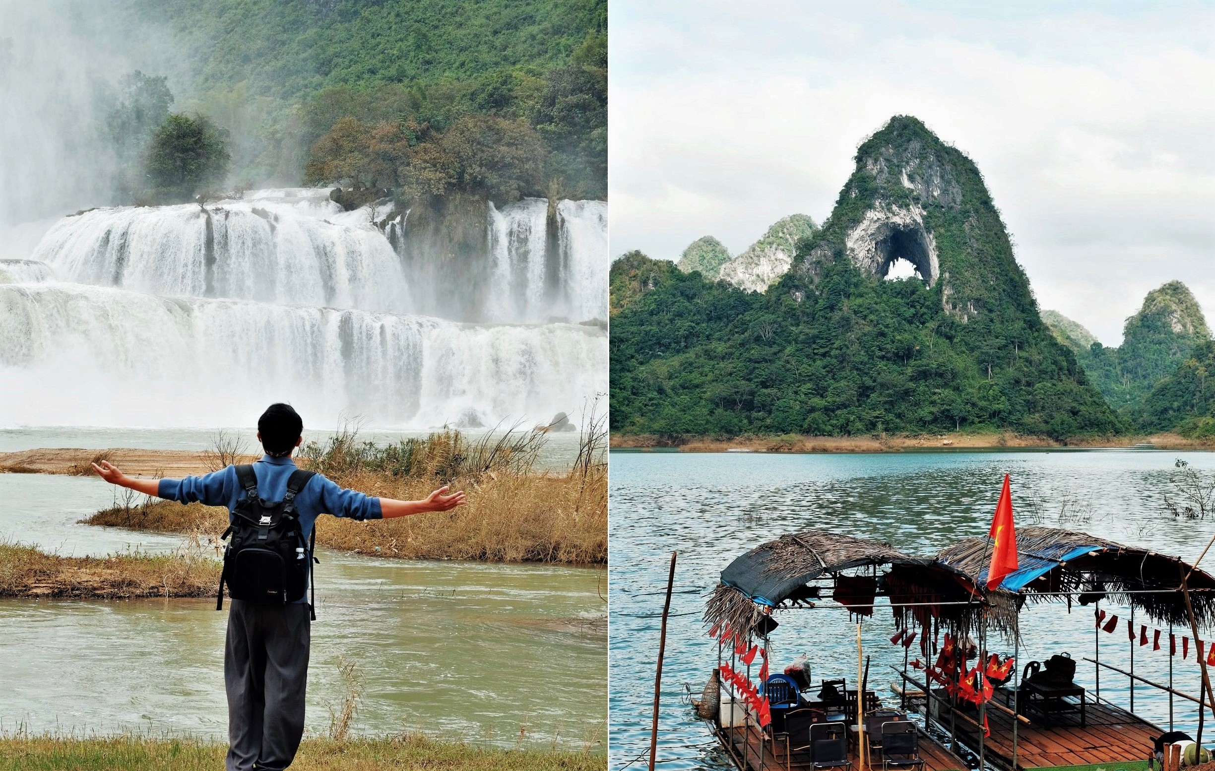 Thac Ban Gioc va nui Thung vao mua dep nhat nam. Anh: Tuyen Parafu
