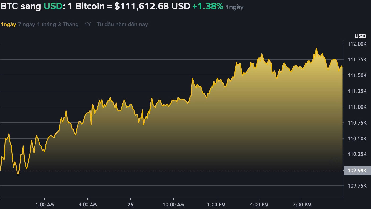 Du lieu tren Binance - san giao dich tien ma hoa lon nhat the gioi - cho thay, gia Bitcoin tiep tuc tang, giao dich vuot nguong 110.000 USD. Nguon: Binance.com
