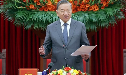Tổng Bí thư Tô Lâm phát biểu tại Hội thảo quốc tế Việt Nam học lần thứ 7. (Ảnh: Thống Nhất/TTXVN)