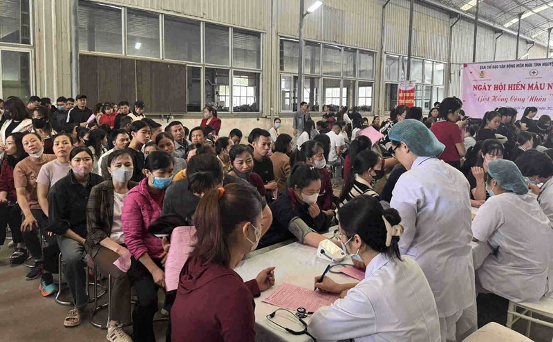 The 2025 "Workers' Red Drops" Humanitarian Blood Donation Festival attracted more than 500 union members and workers to participate. Photo: Nguyen Truong