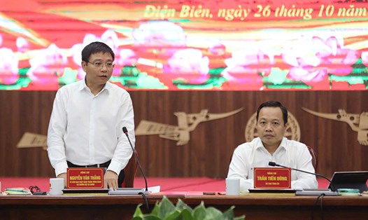 Bộ trưởng Bộ Tài chính Nguyễn Văn Thắng phát biểu tại buổi làm việc với tỉnh Điện Biên. Ảnh: UBND tỉnh Điện Biên