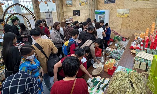 Người dân chen chân thưởng thức và mua đặc sản địa phương tại Hội chợ Mùa Thu lần thứ nhất 2025. Ảnh: Thúy Huyền