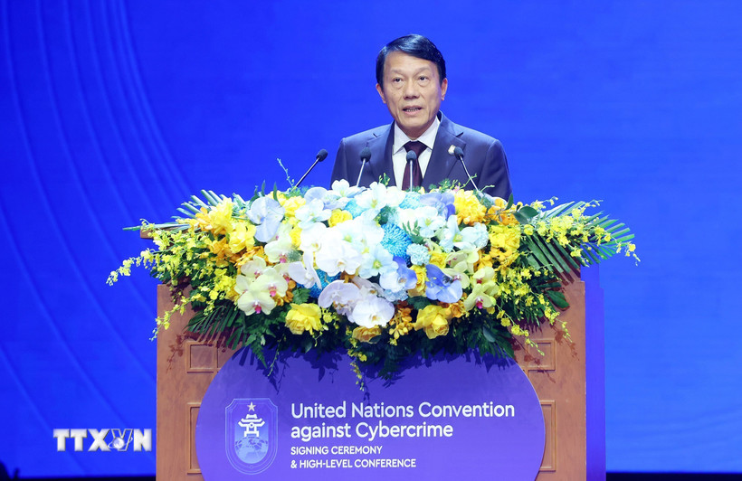 General Luong Tam Quang - Politburo member, Minister of Public Security of Vietnam delivered a closing speech at the Opening Ceremony of the United Nations Convention against Cybercrime (Hanoi Convention). Photo: VNA