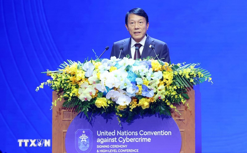 General Luong Tam Quang - Politburo member, Minister of Public Security of Vietnam delivered a closing speech at the Opening Ceremony of the United Nations Convention against Cybercrime (Hanoi Convention). Photo: VNA
