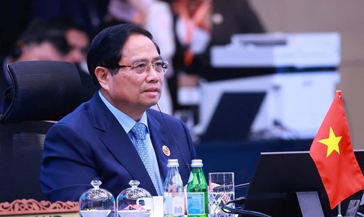 Ủy viên Bộ Chính trị, Thủ tướng Chính phủ Phạm Minh Chính phát biểu tại Hội nghị Cấp cao ASEAN - Ấn Độ. Ảnh: TTXVN