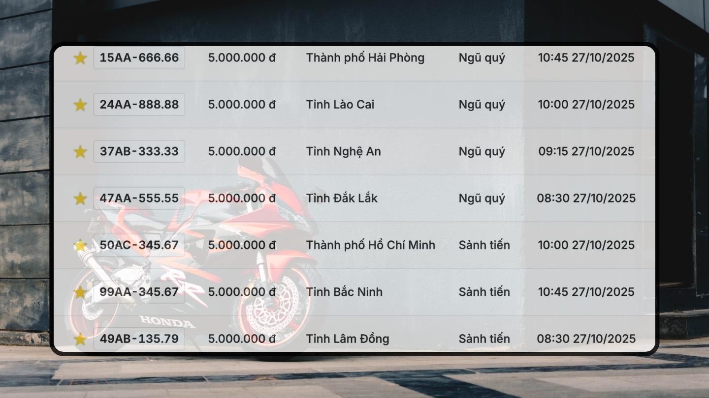 Bien so xe may co trong phien dau gia ngay 27.10. Do hoa: Hao Thien