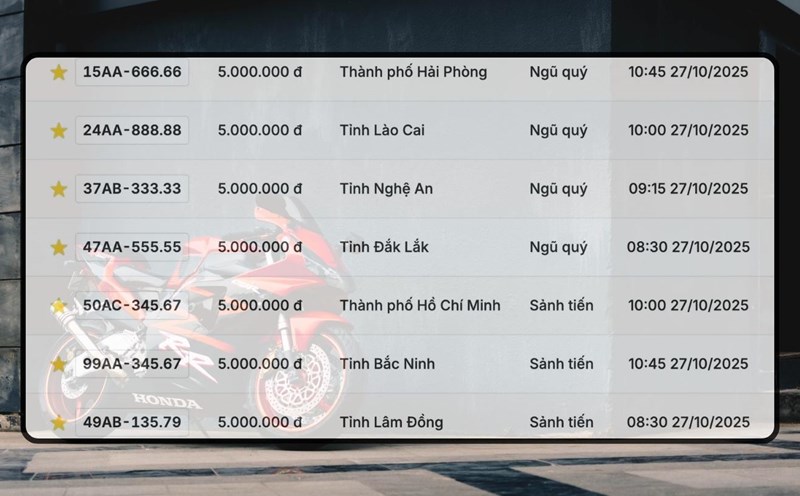 List of super beautiful five-digit license plates in the auction on October 27