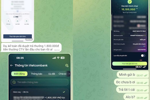 Cuoc tro chuyen va giao dich chuyen khoan giua nguoi lao dong voi doi tuong lua dao. Anh: NVCC