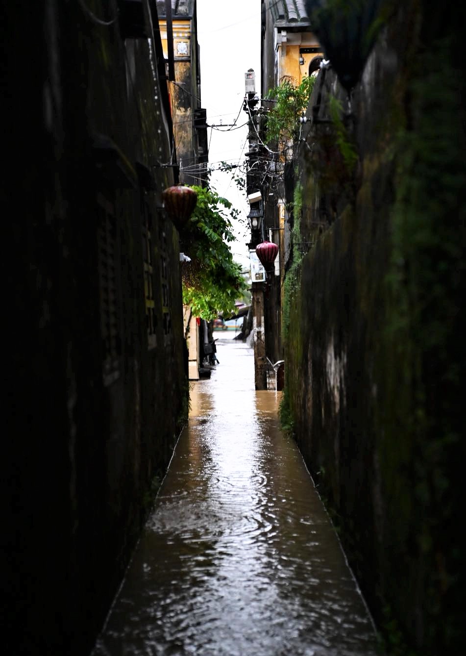 6h sang ngay 27.10, mua lon keo dai ket hop xa lu tu cac thuy dien thuong nguon lam muc nuoc song Hoai dang cao, gay ngap lut nghiem trong o pho co Hoi An.