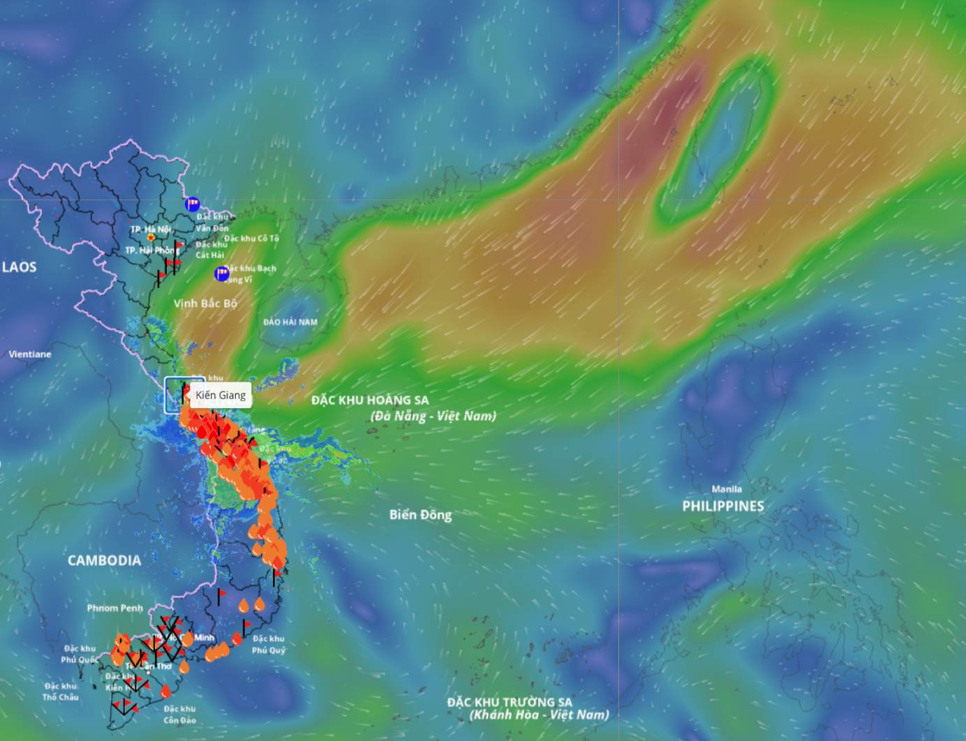 寒気の影響で一部の沿岸地域では悪天候が続いている。出典: ベトナム自然災害監視システム