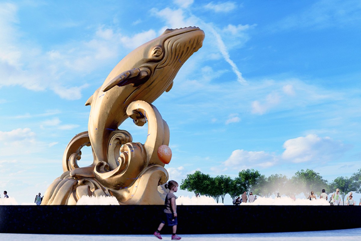 Perspective of the whale symbol being deployed to replace the flagpole at Bai Sau. Photo: BQLDA