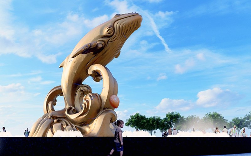 Perspective of the whale symbol being deployed to replace the flagpole at Bai Sau. Photo: BQLDA