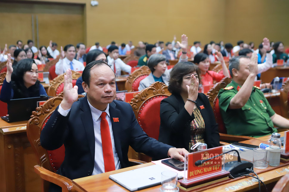 Cac dai bieu HDND tinh Gia Lai bieu quyet thong qua cac nghi quyet. Anh: Hoai Phuong
