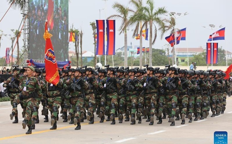 Soldiers parade in the 25th anniversary of the founding of the Royal Cambodian Army, January 24, 2024. Photo: Xinhua