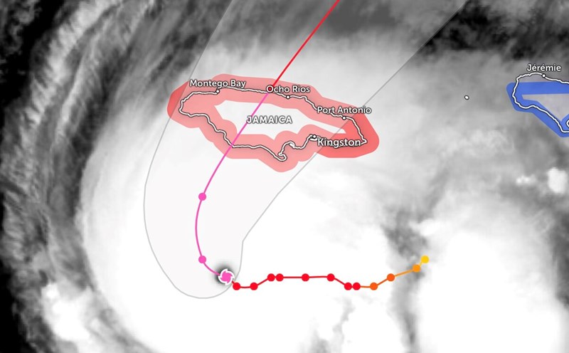 Hurricane Melissa reached its peak intensity on the afternoon of October 27. Photo: Zoom Earth